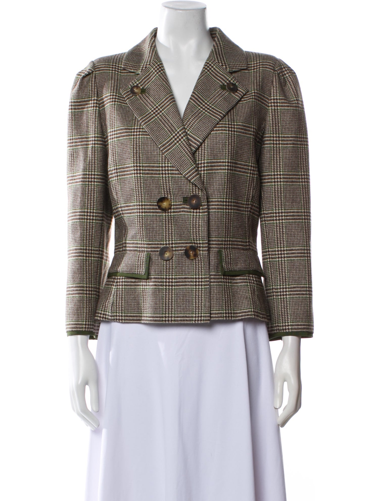 Oscar de la Renta Cashmere Plaid Print Blazer