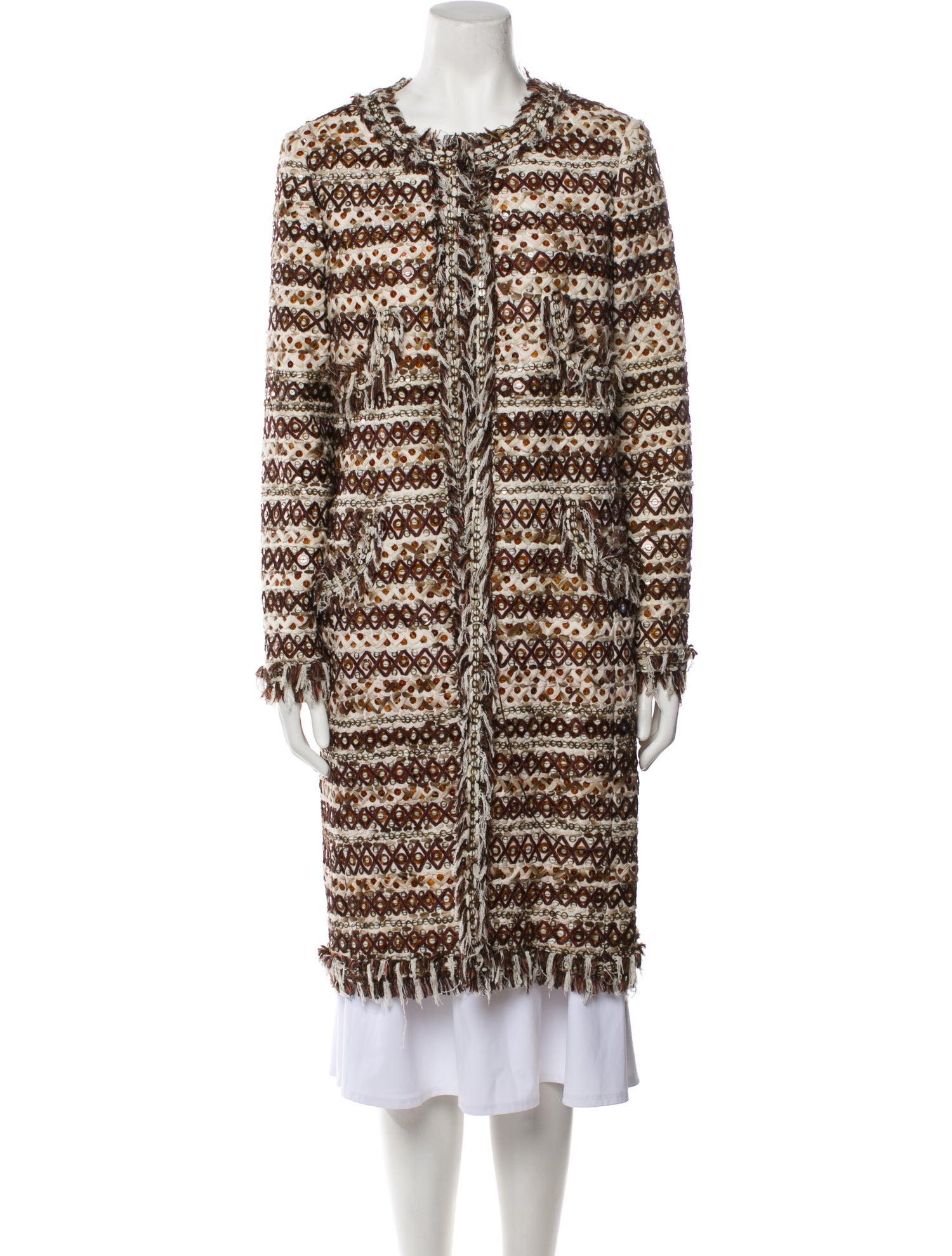 Oscar de la Renta Wool Plaid Print Coat