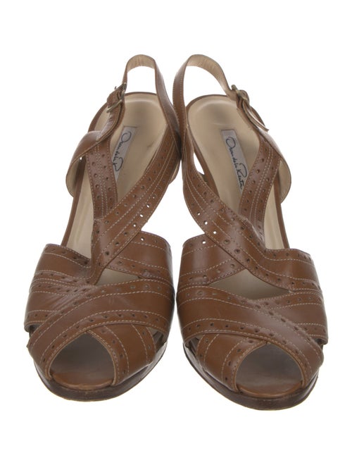 Oscar de la Renta Leather Lasercut Accents T-Strap Pumps