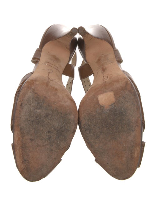 Oscar de la Renta Leather Lasercut Accents T-Strap Pumps