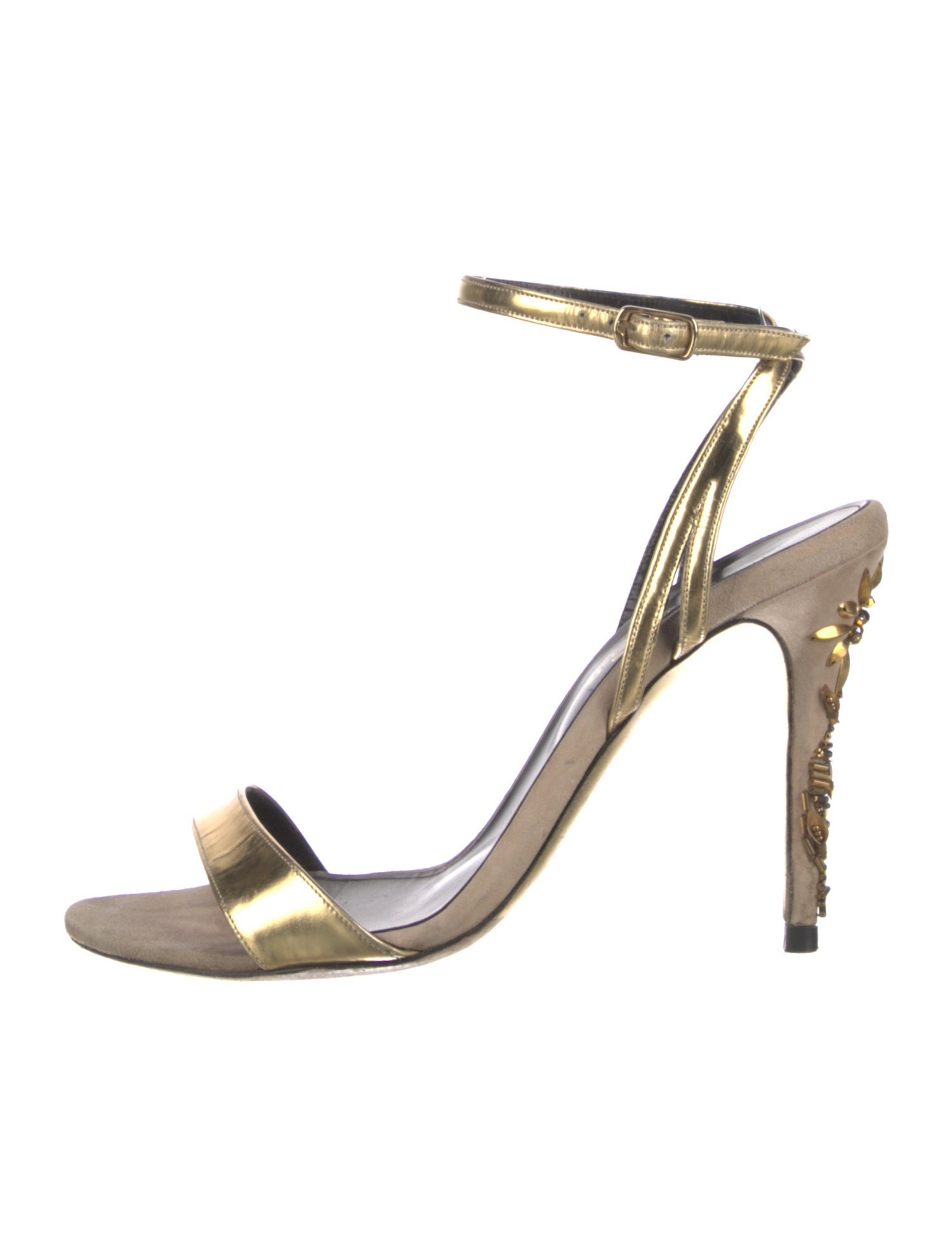 Oscar de la Renta Suede Beaded Accents Sandals