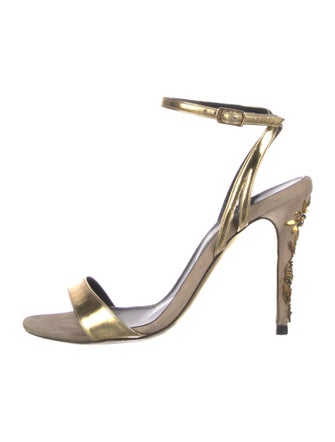 Oscar de la Renta Suede Beaded Accents Sandals