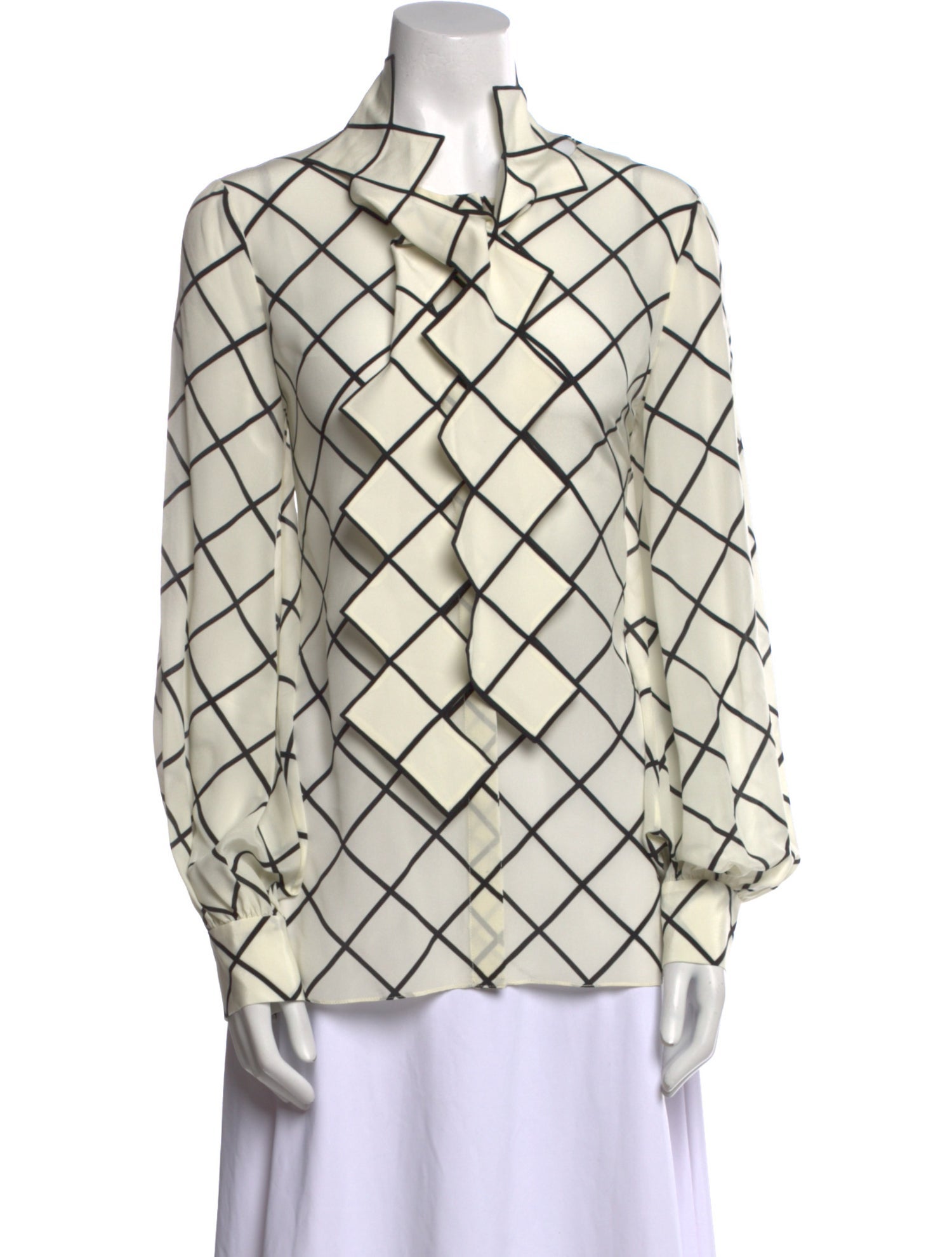 Oscar de la Renta Printed Long Sleeve Button-Up Top w/ Tags