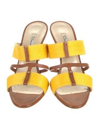 Oscar de la Renta Leather Colorblock Pattern Slides