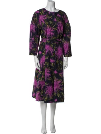 Oscar de la Renta Floral Print Midi Length Dress