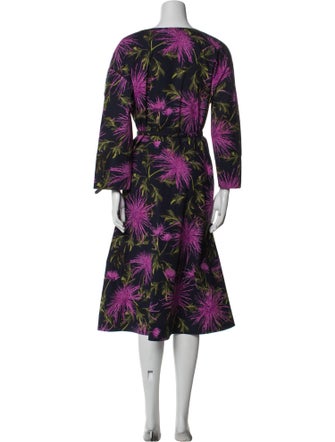Oscar de la Renta Floral Print Midi Length Dress