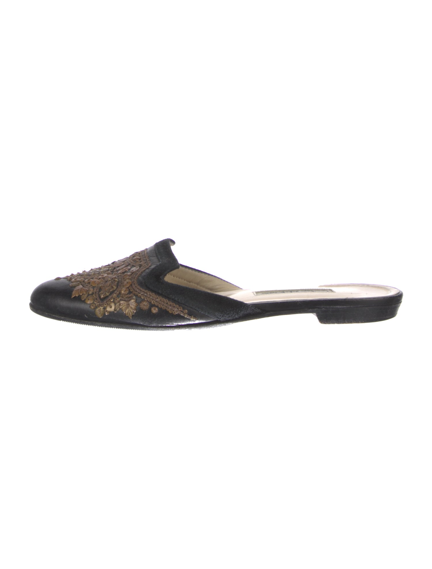 Oscar de la Renta Leather Sequin Embellishments Mules