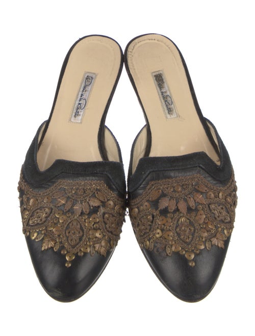Oscar de la Renta Leather Sequin Embellishments Mules