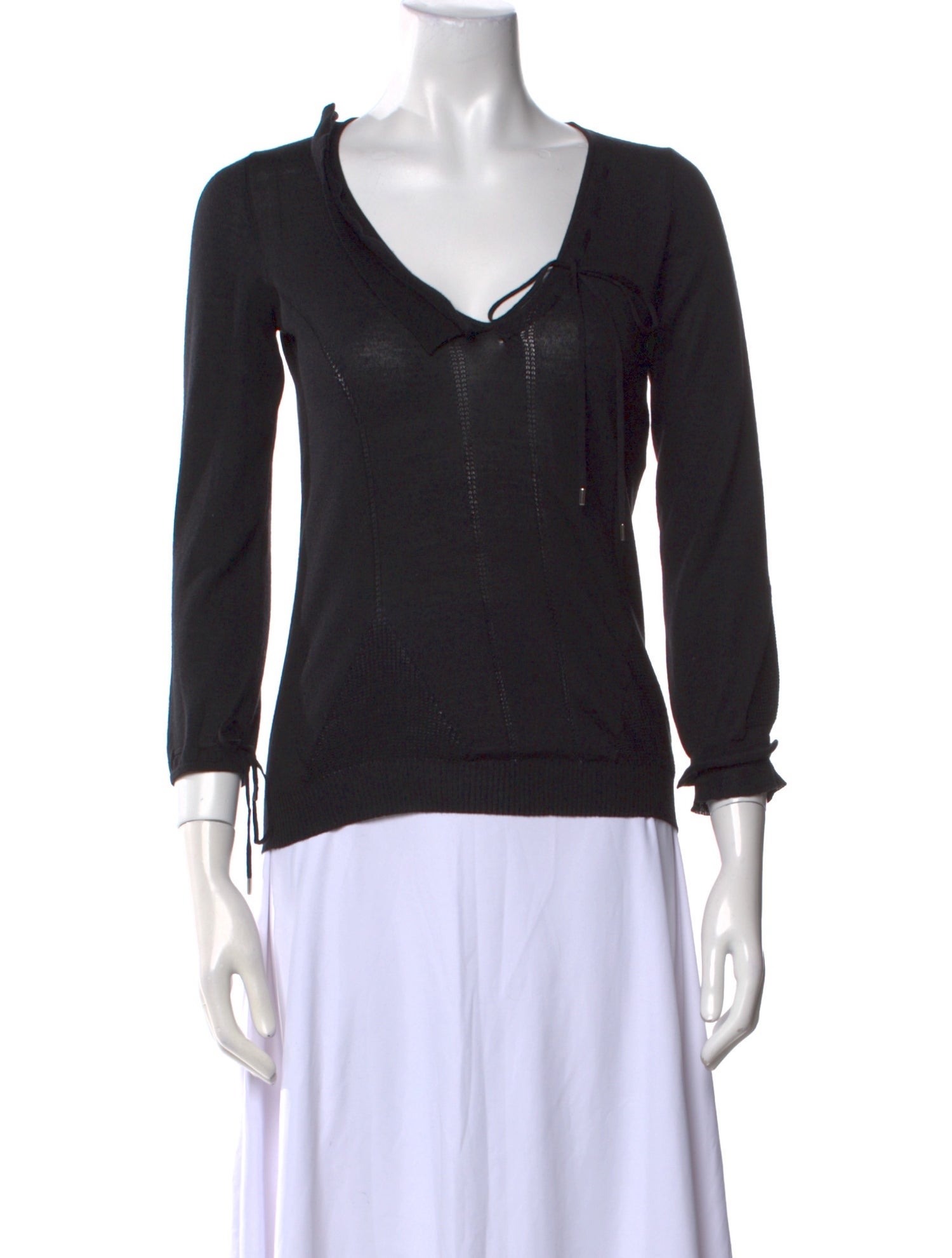 Oscar de la Renta Wool V-Neck Top