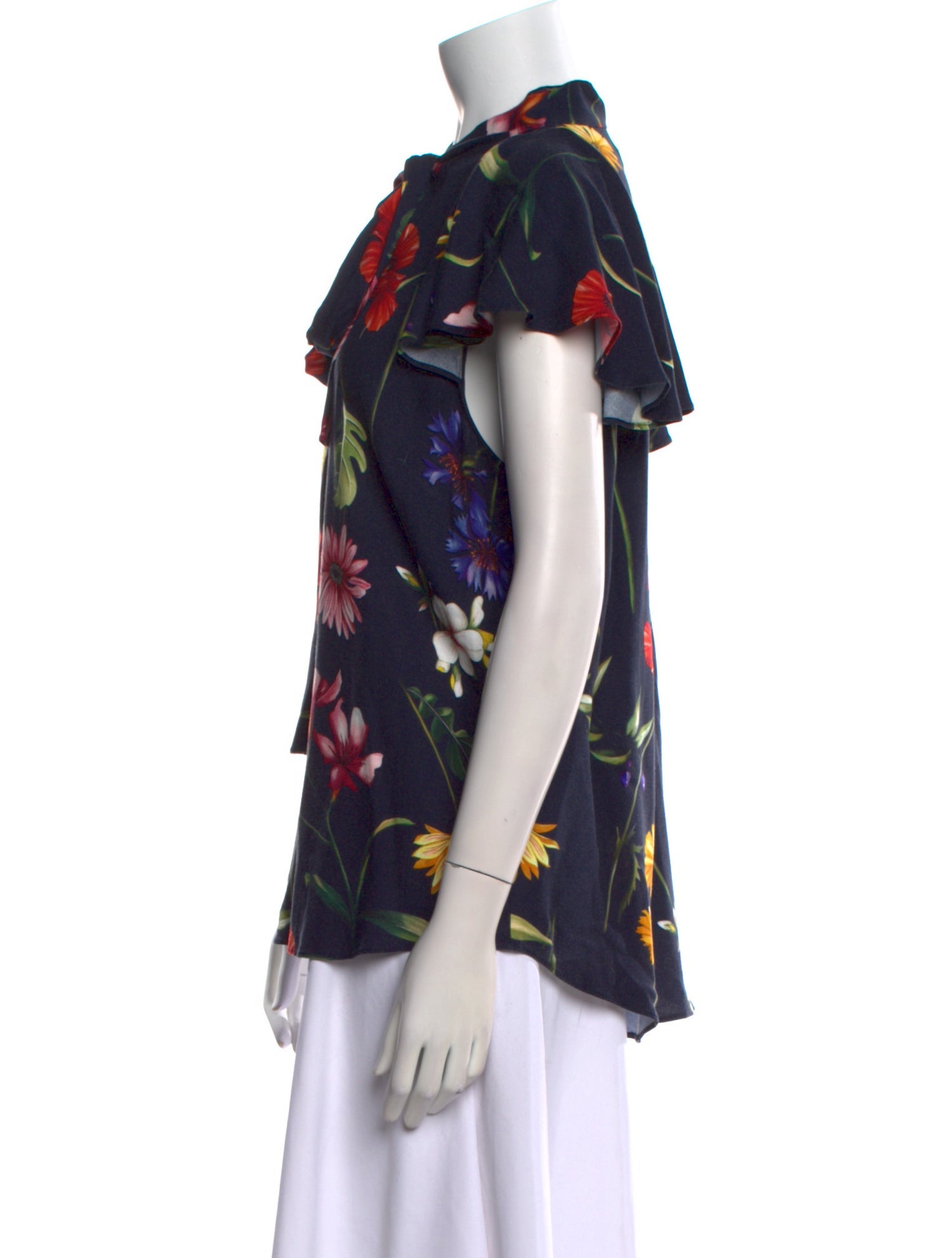Oscar de la Renta Floral Print Mock Neck Blouse