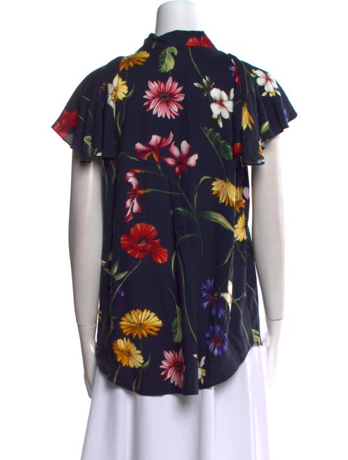 Oscar de la Renta Floral Print Mock Neck Blouse