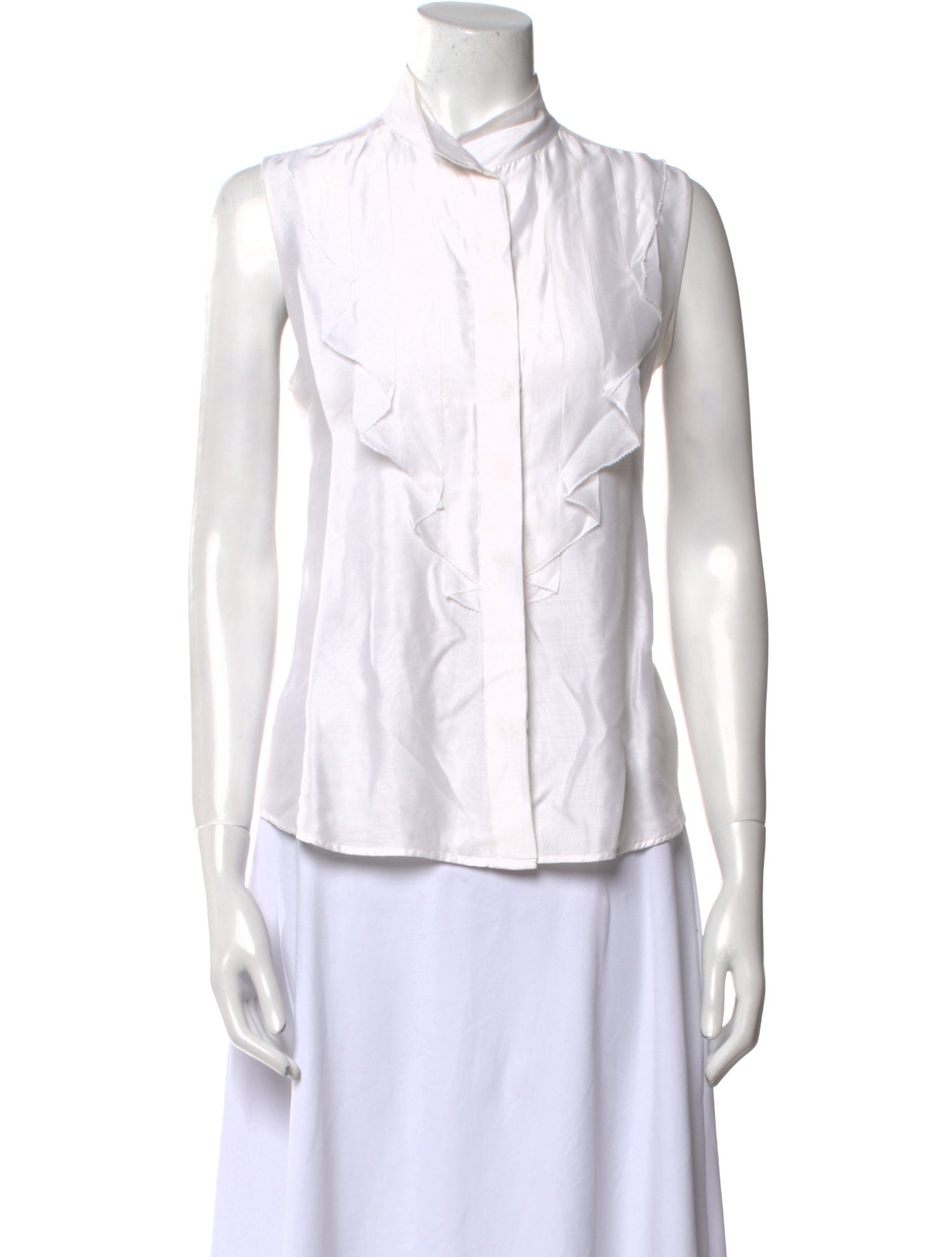 Oscar de la Renta Mock Neck Sleeveless Button-Up Top