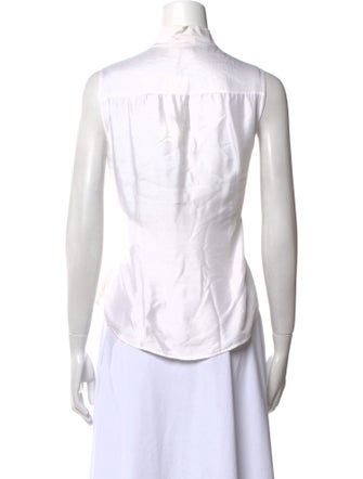 Oscar de la Renta Mock Neck Sleeveless Button-Up Top