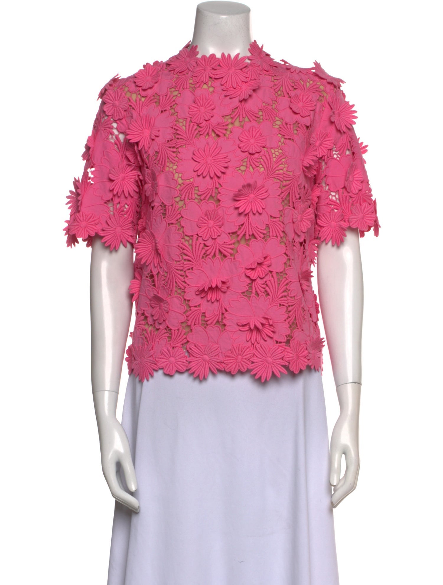 Oscar de la Renta Lace Pattern Mock Neck Blouse
