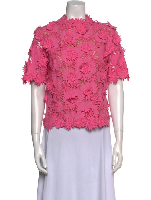 Oscar de la Renta Lace Pattern Mock Neck Blouse