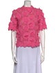 Oscar de la Renta Lace Pattern Mock Neck Blouse