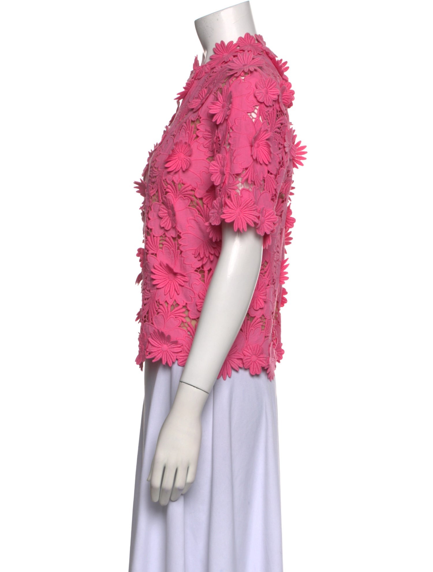 Oscar de la Renta Lace Pattern Mock Neck Blouse