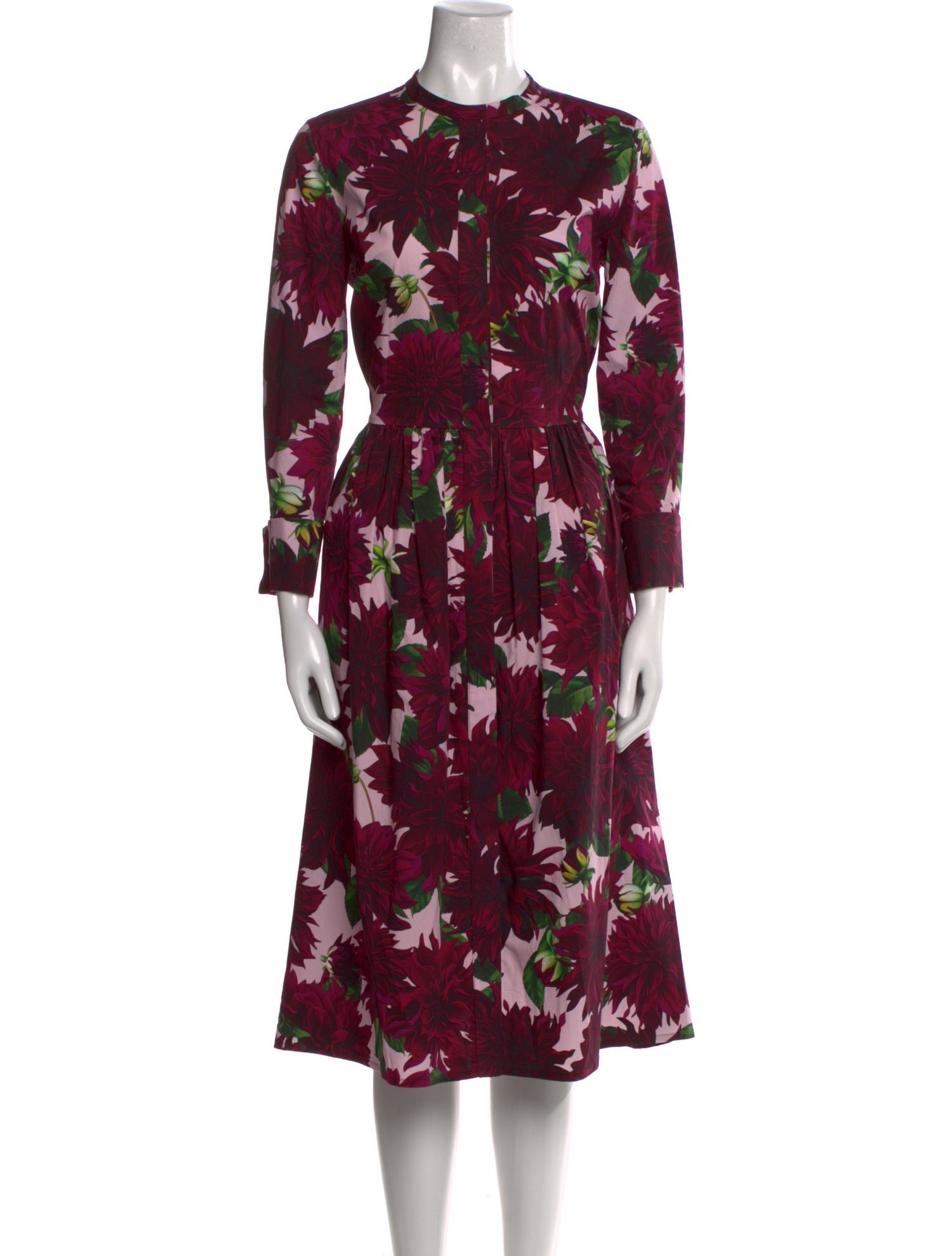 Oscar de la Renta Floral Print Midi Length Dress