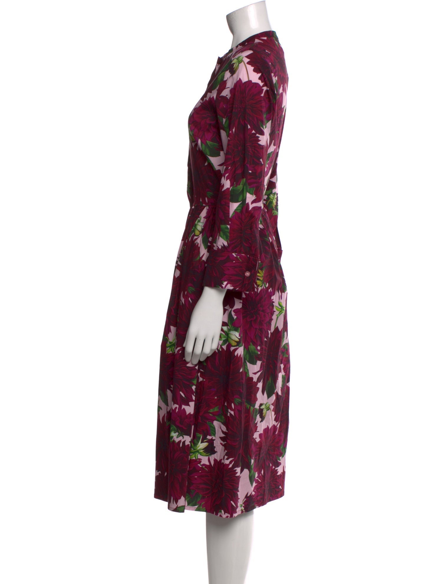 Oscar de la Renta Floral Print Midi Length Dress