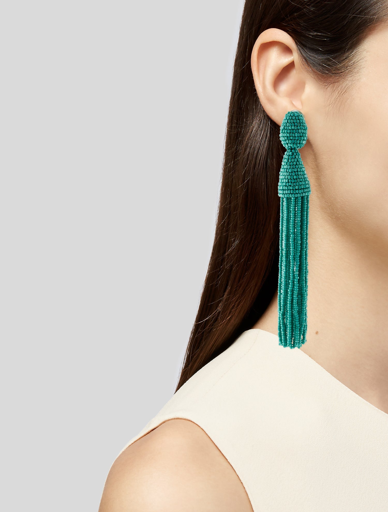 Oscar de la Renta Beaded Tassel Clip-On Earrings