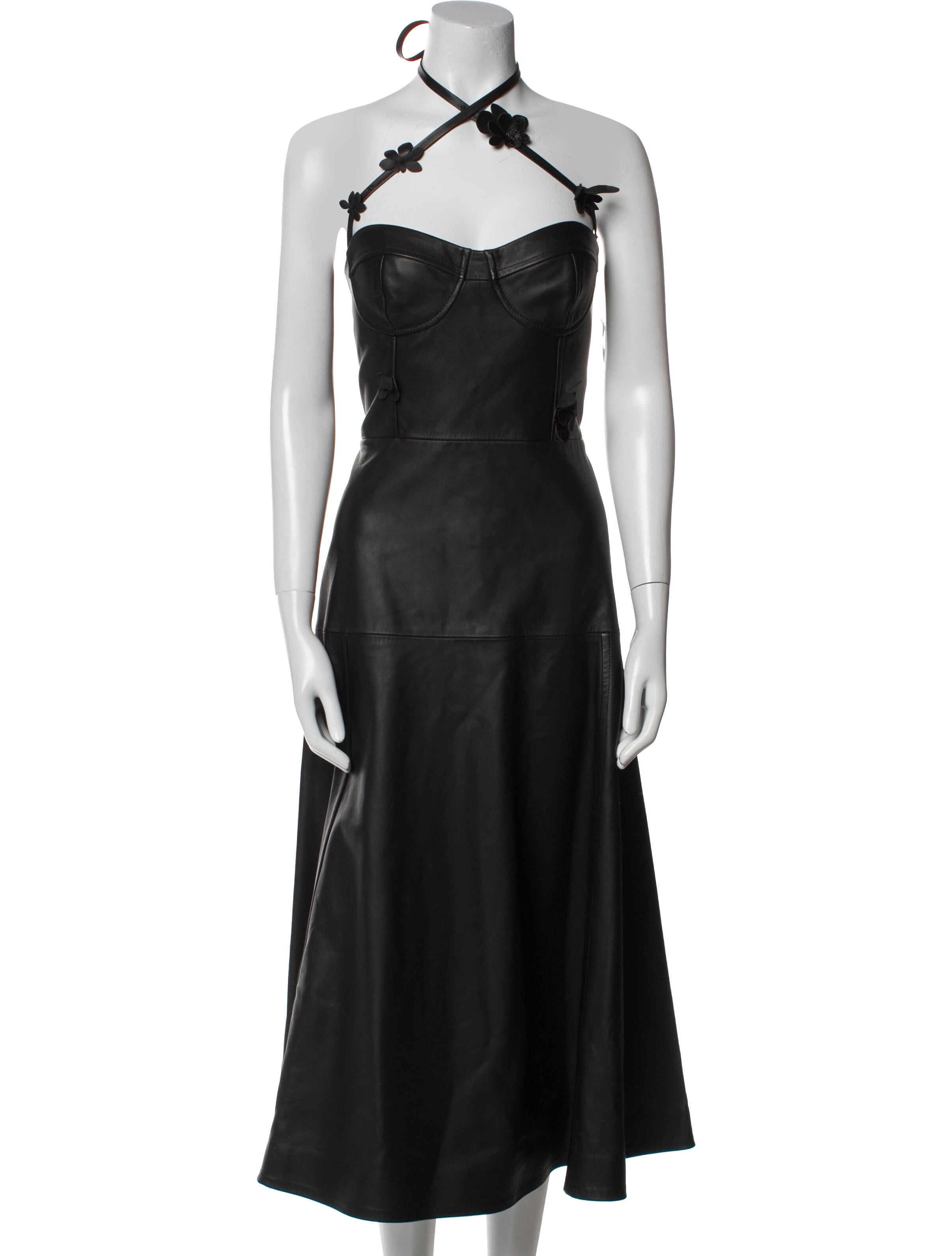 Oscar de la Renta Leather Midi Length Dress