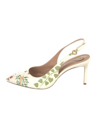 Oscar de la Renta Leather Floral Print Slingback Pumps