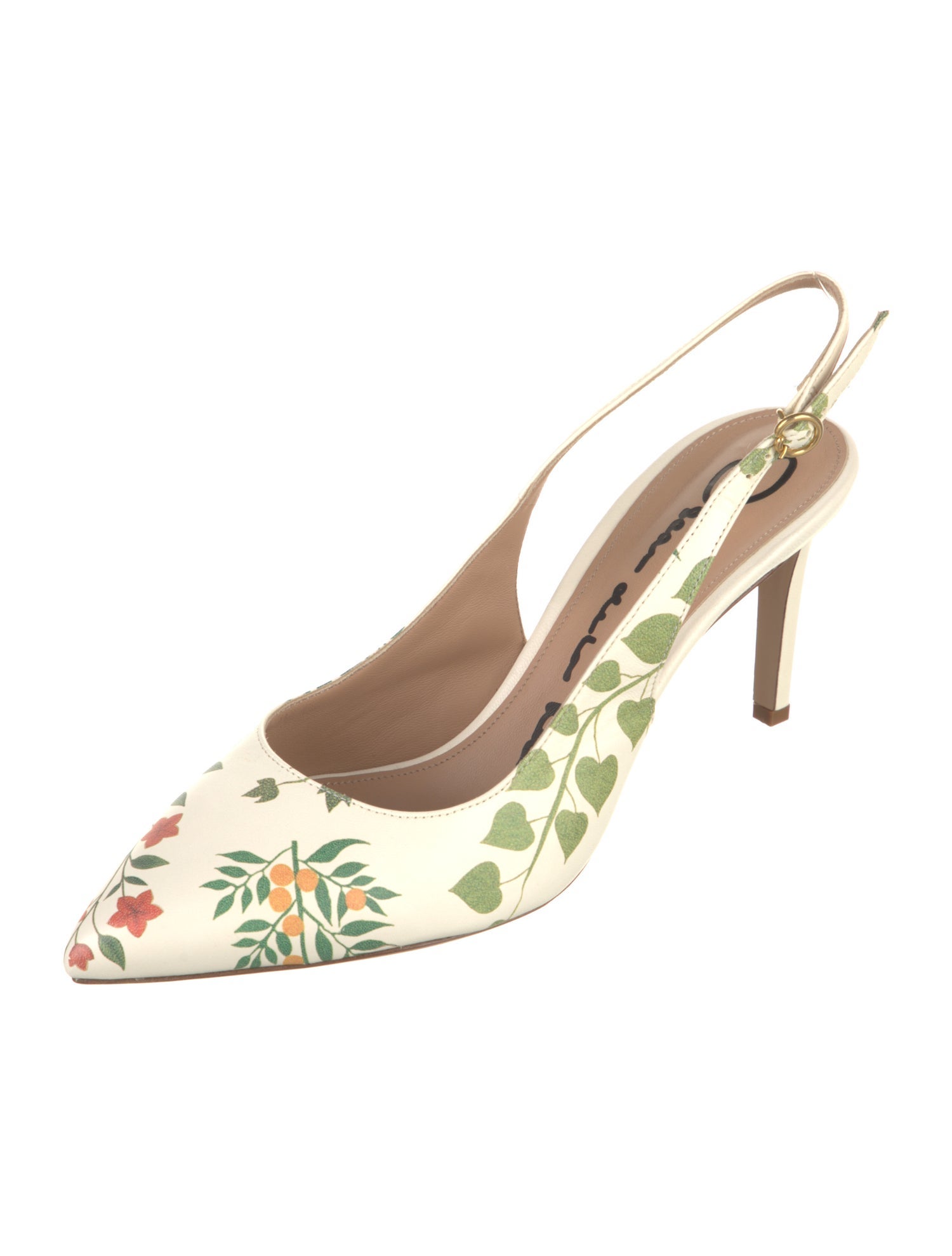 Oscar de la Renta Leather Floral Print Slingback Pumps