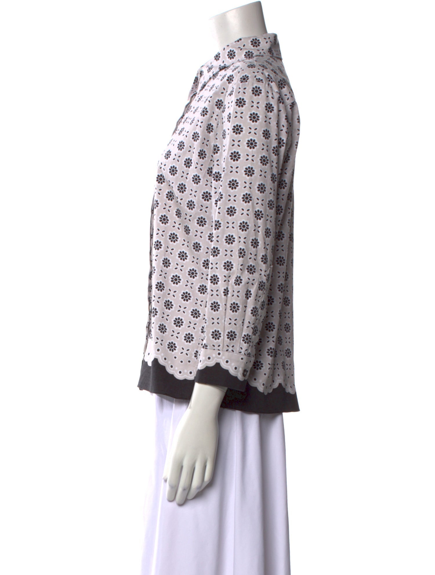 Oscar de la Renta Printed Three-Quarter Sleeve Blouse