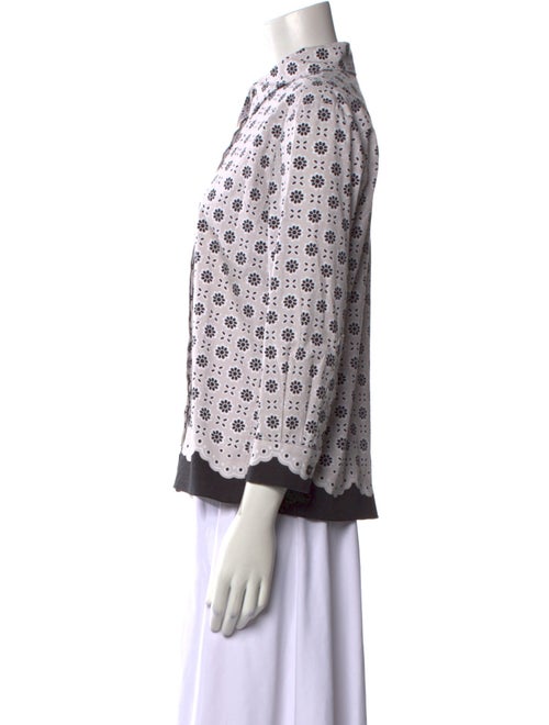 Oscar de la Renta Printed Three-Quarter Sleeve Blouse