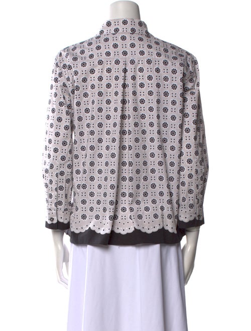 Oscar de la Renta Printed Three-Quarter Sleeve Blouse