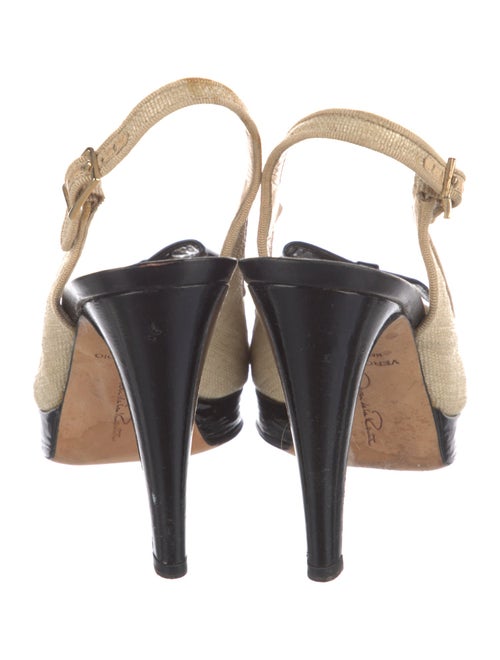 Oscar de la Renta Colorblock Pattern Bow Accents Slingback Pumps