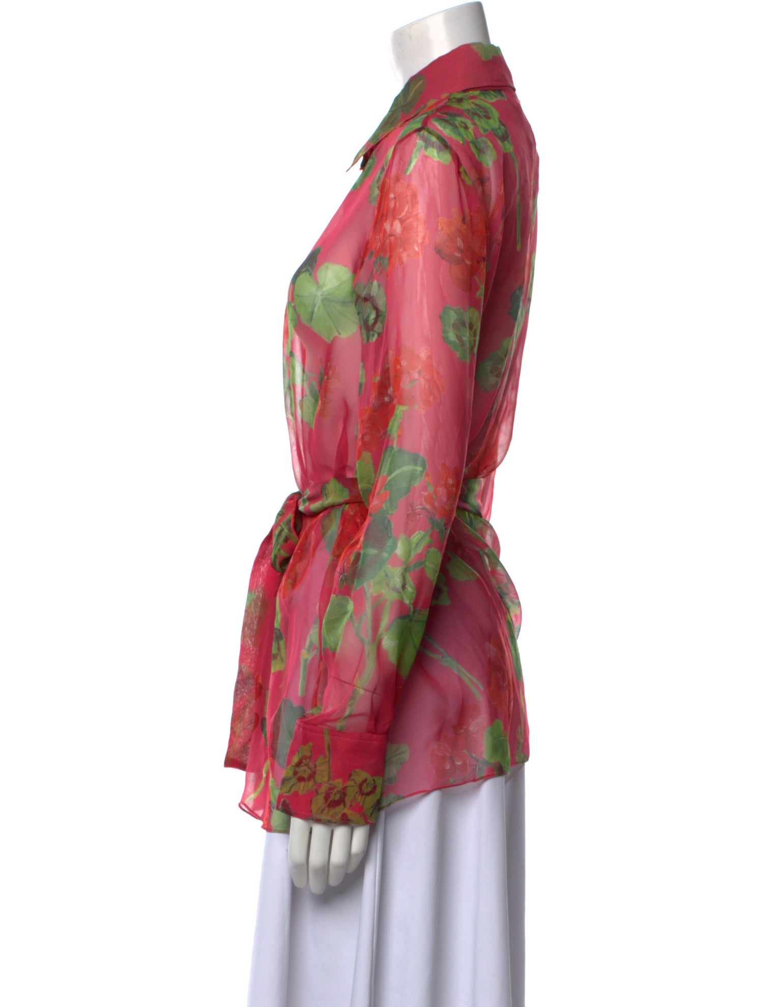 Oscar de la Renta Floral Print Long Sleeve Button-Up Top w/ Tags