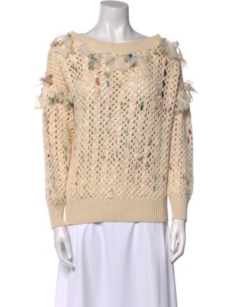 Oscar de la Renta Crochet Bateau Neckline Sweater