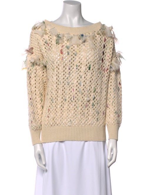 Oscar de la Renta Crochet Bateau Neckline Sweater