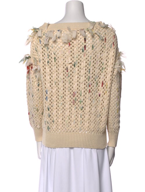 Oscar de la Renta Crochet Bateau Neckline Sweater