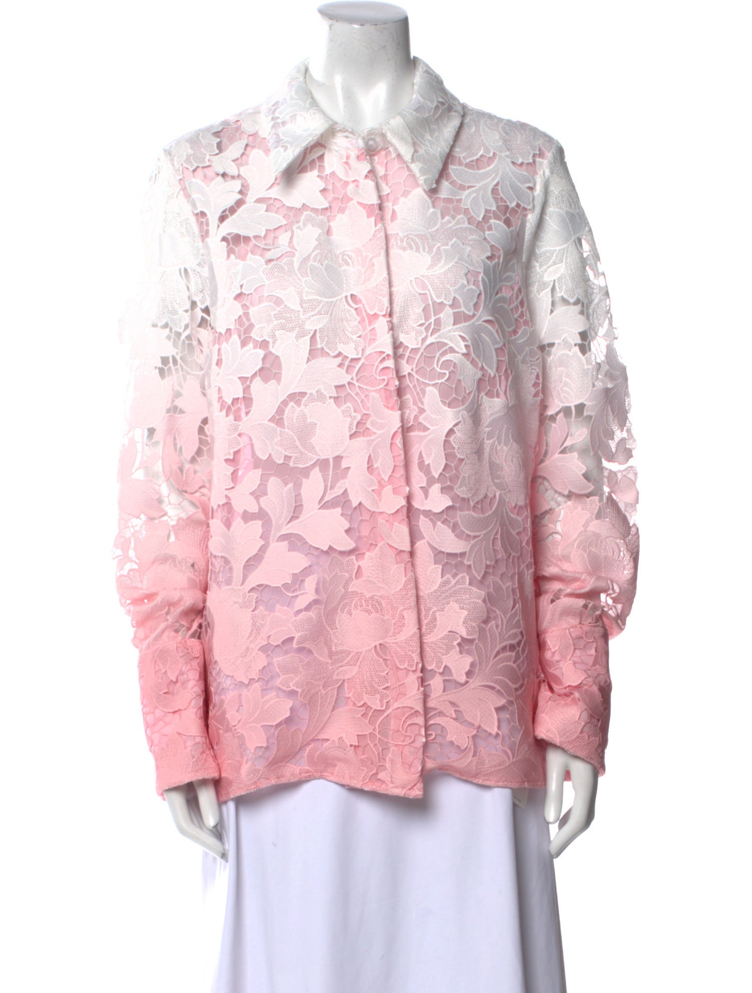Oscar de la Renta Floral Print Long Sleeve Button-Up Top