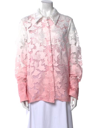 Oscar de la Renta Floral Print Long Sleeve Button-Up Top