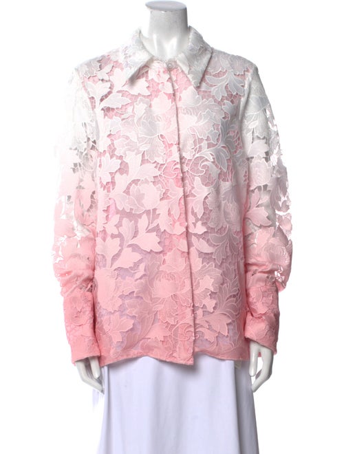 Oscar de la Renta Floral Print Long Sleeve Button-Up Top