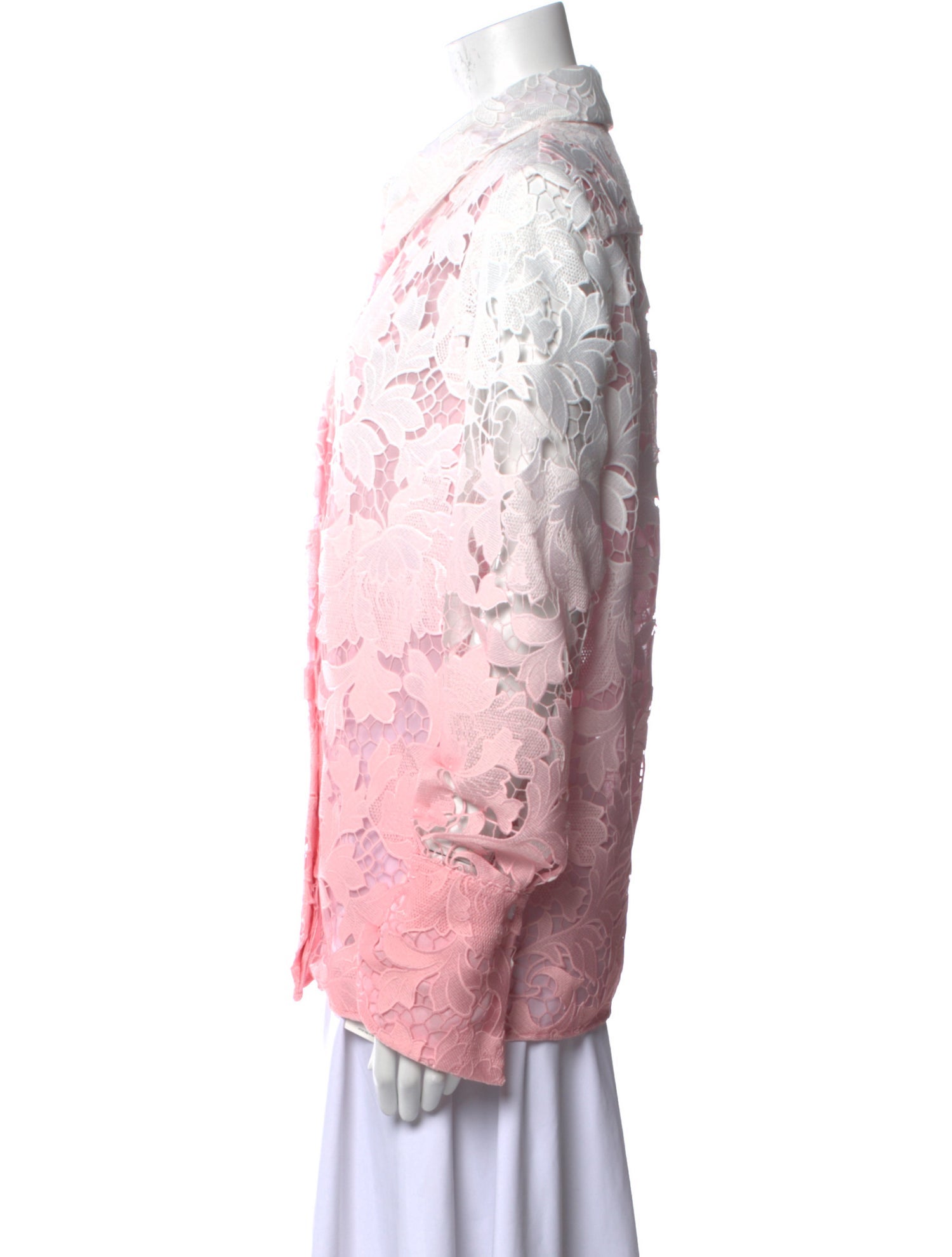 Oscar de la Renta Floral Print Long Sleeve Button-Up Top