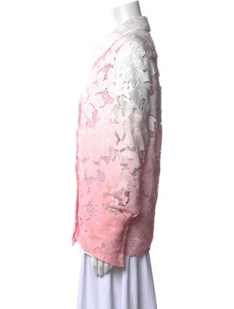 Oscar de la Renta Floral Print Long Sleeve Button-Up Top