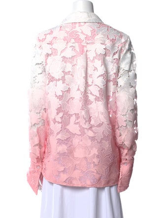 Oscar de la Renta Floral Print Long Sleeve Button-Up Top