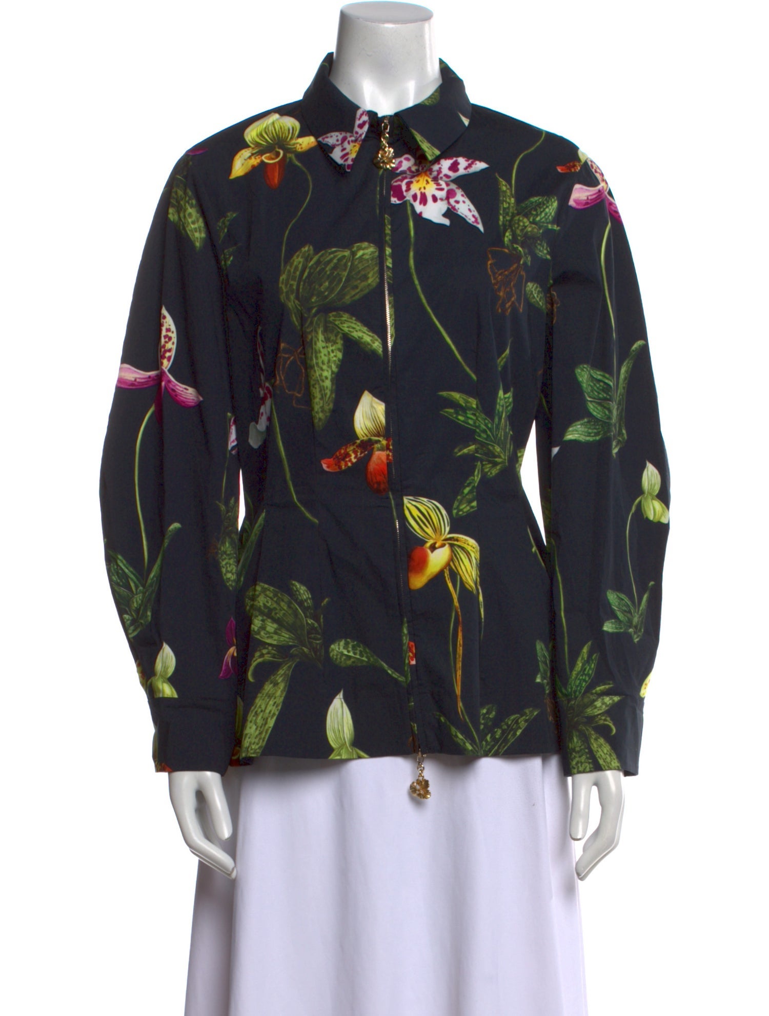 Oscar de la Renta Floral Print Long Sleeve Button-Up Top