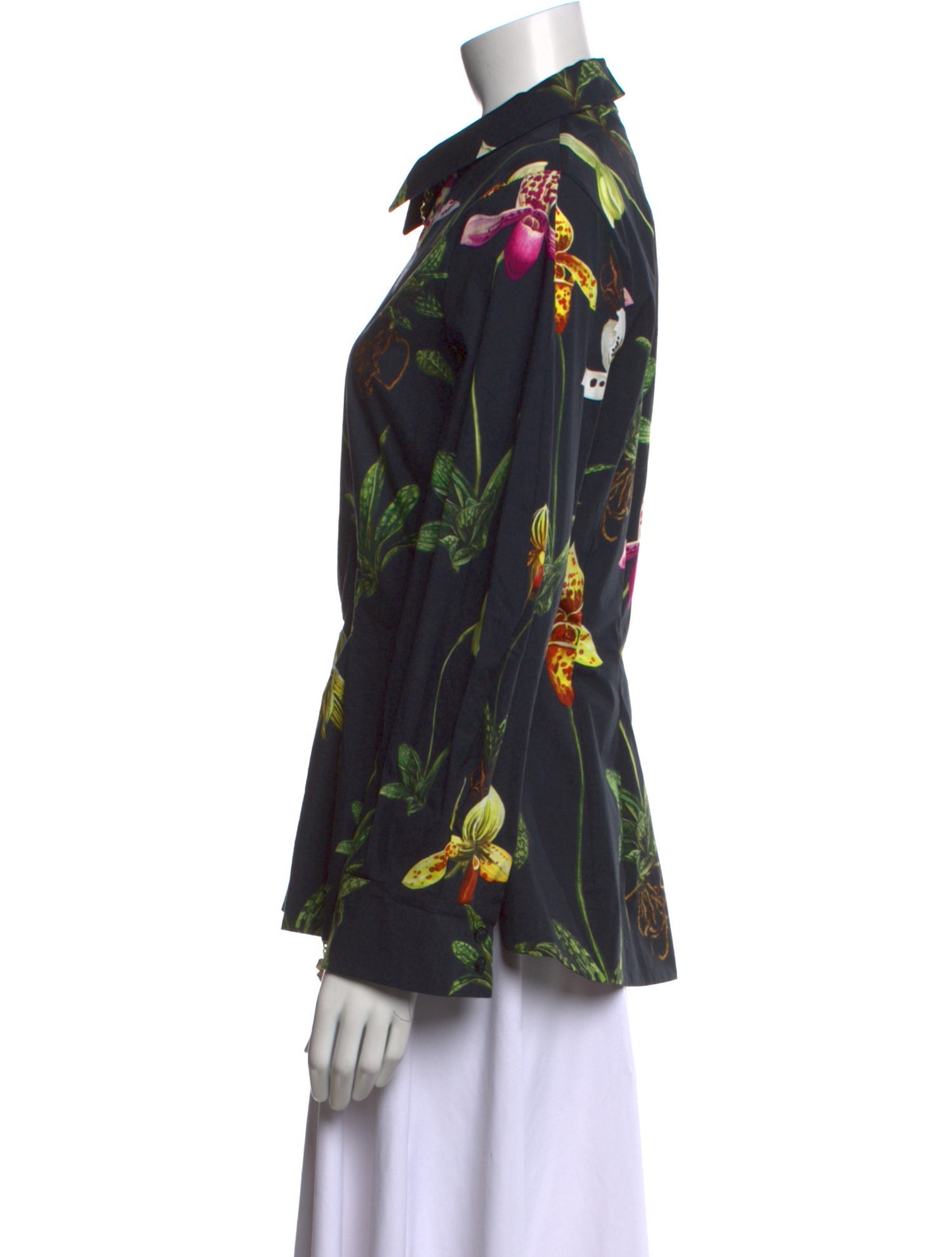 Oscar de la Renta Floral Print Long Sleeve Button-Up Top