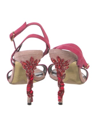Oscar de la Renta Suede Crystal Embellishments Sandals
