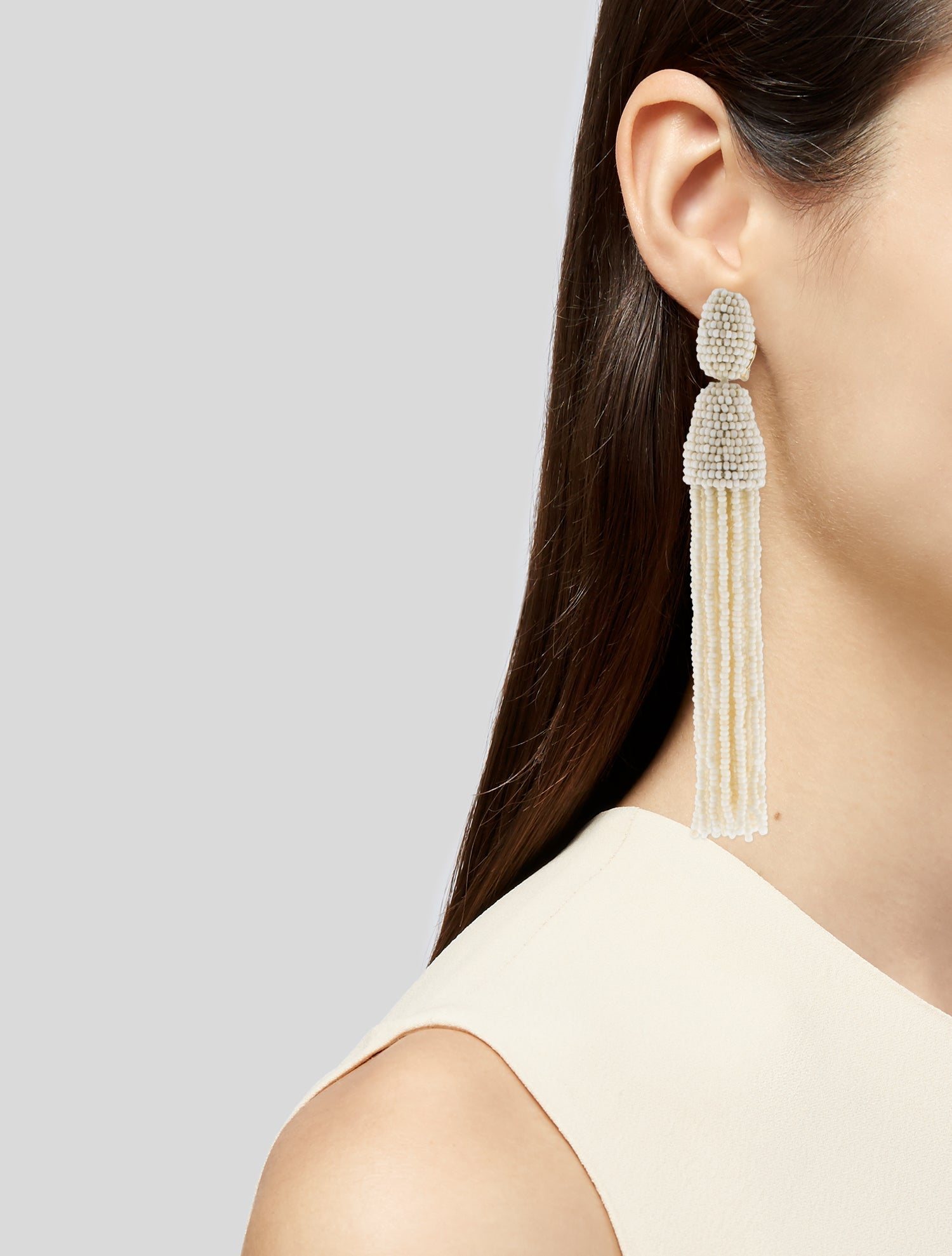 Oscar de la Renta Beaded Tassel Clip-on Earrings