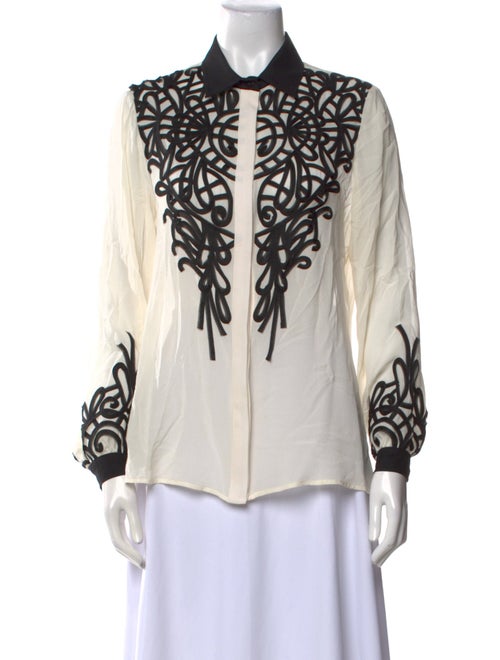 Oscar de la Renta Silk Printed Button-Up Top
