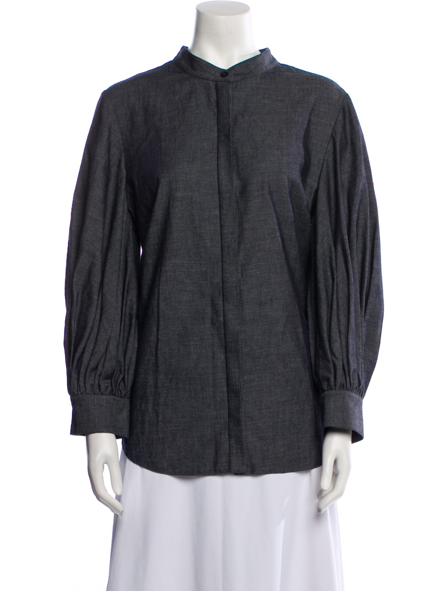 Oscar de la Renta Mock Neck Long Sleeve Button-Up Top