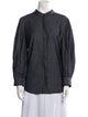 Oscar de la Renta Mock Neck Long Sleeve Button-Up Top