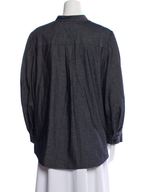 Oscar de la Renta Mock Neck Long Sleeve Button-Up Top