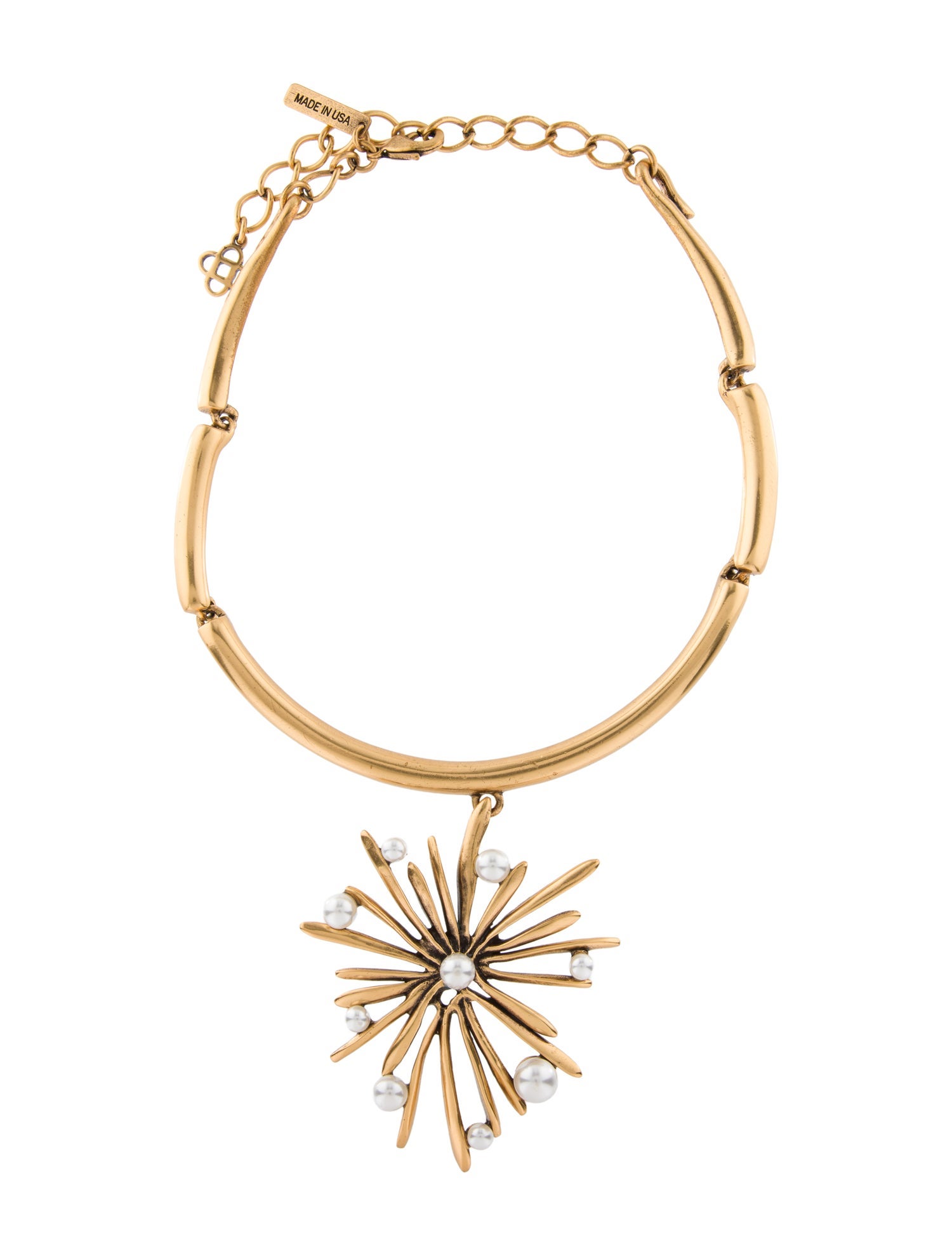 Oscar de la Renta Faux Pearl Sunburst Pendant Necklace